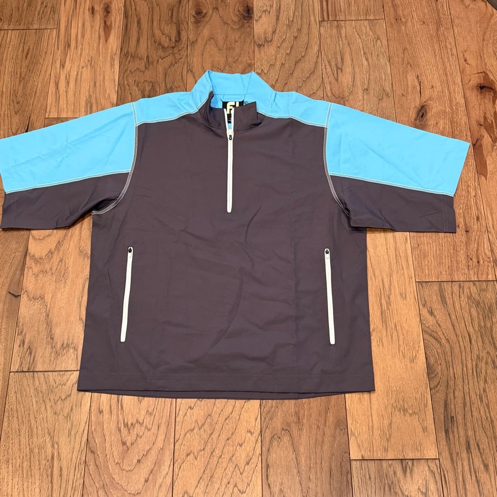 FootJoy Blue and Gray Short‎ Sleeve Half-Zip Pullover Medium